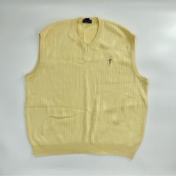 Yellow‎ V-Neck Cotton Cable Knit 1990’s Style Golf Vest - Picture 2 of 8